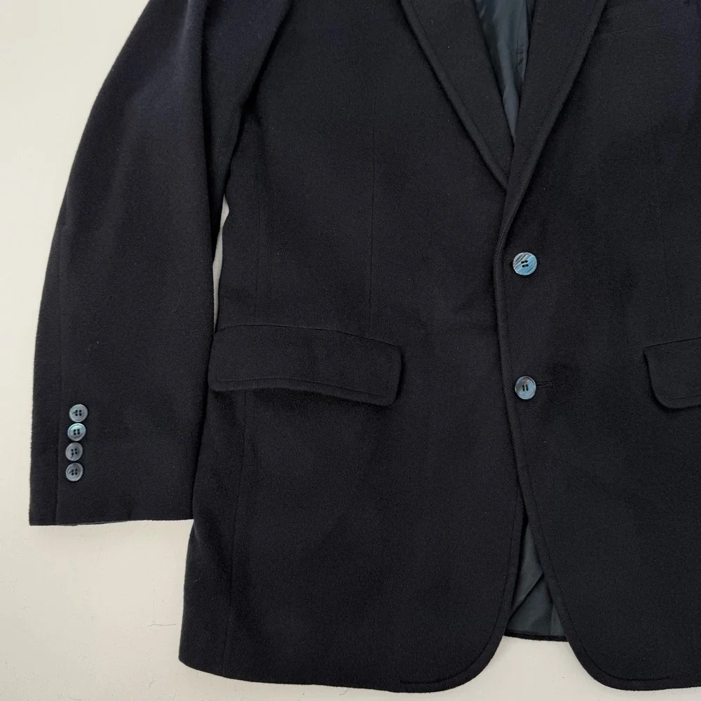 VTG 100% Cashmere Navy Blue Blazer USA Made Classic Tailored Sport Coat 44R‎